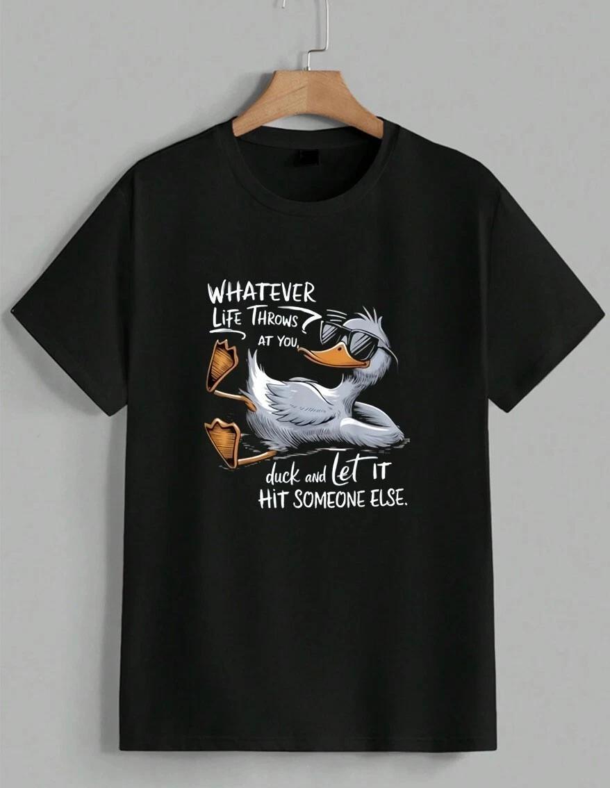 Whatever Life Throws Duck Funny Pun Sarcastic Motto Tee Graphic T-Shirt Unisex XXL