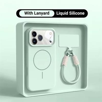 Cinturino da polso in silicone liquido Custodia magnetica per iPhone 17 16 15 14 13 12 Pro Max Plus Colore caramella Cordino Antiurto Copertura morbida