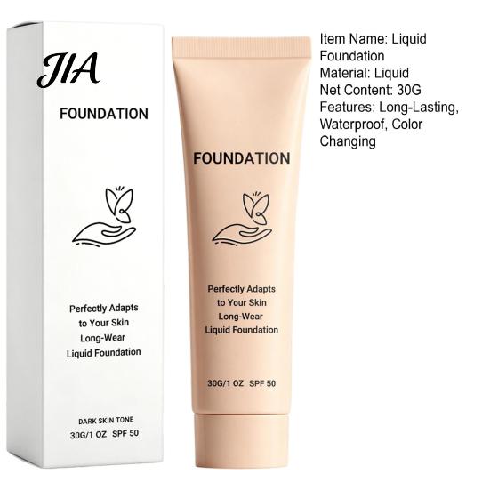 Long-Lasting Foundation 30G Color Changing Liquid Foundation, SPF 50 Natural Deep Tone Sunscreen Lightweight Makeup Concealer for All Skin Types