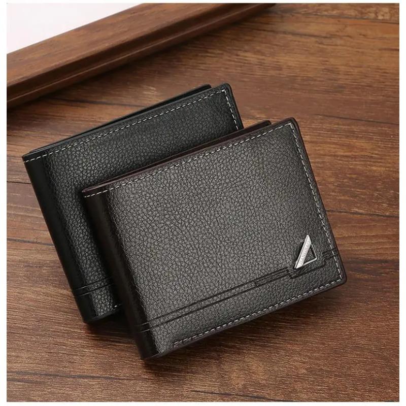 Portofel scurt pentru bărbați, piele PU, pentru bărbați subțiri, buzunar pentru monede, în stil coreean, poșetă din piele multifuncțională pentru cumpărături Suport carduri de credit