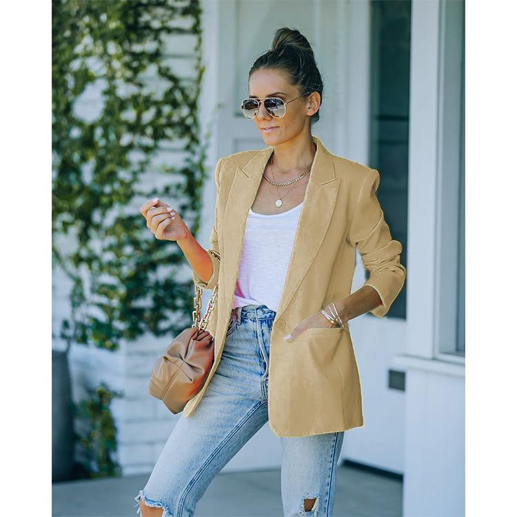 

Елегантні жінки Однотонне пальто Однотонний дизайн Кишені Дизайн на ґудзиках Декор Відкладний комір Довгий рукав Весняний осінній топ XS хакі