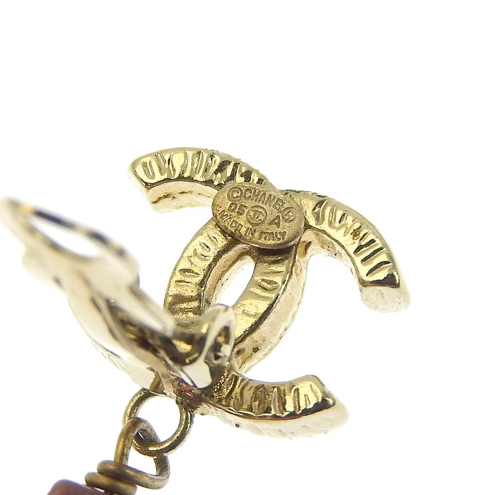 CHANEL COCO Mark Earring asymmetry pink/Money metallic/Colored stone 17.5g Women Used