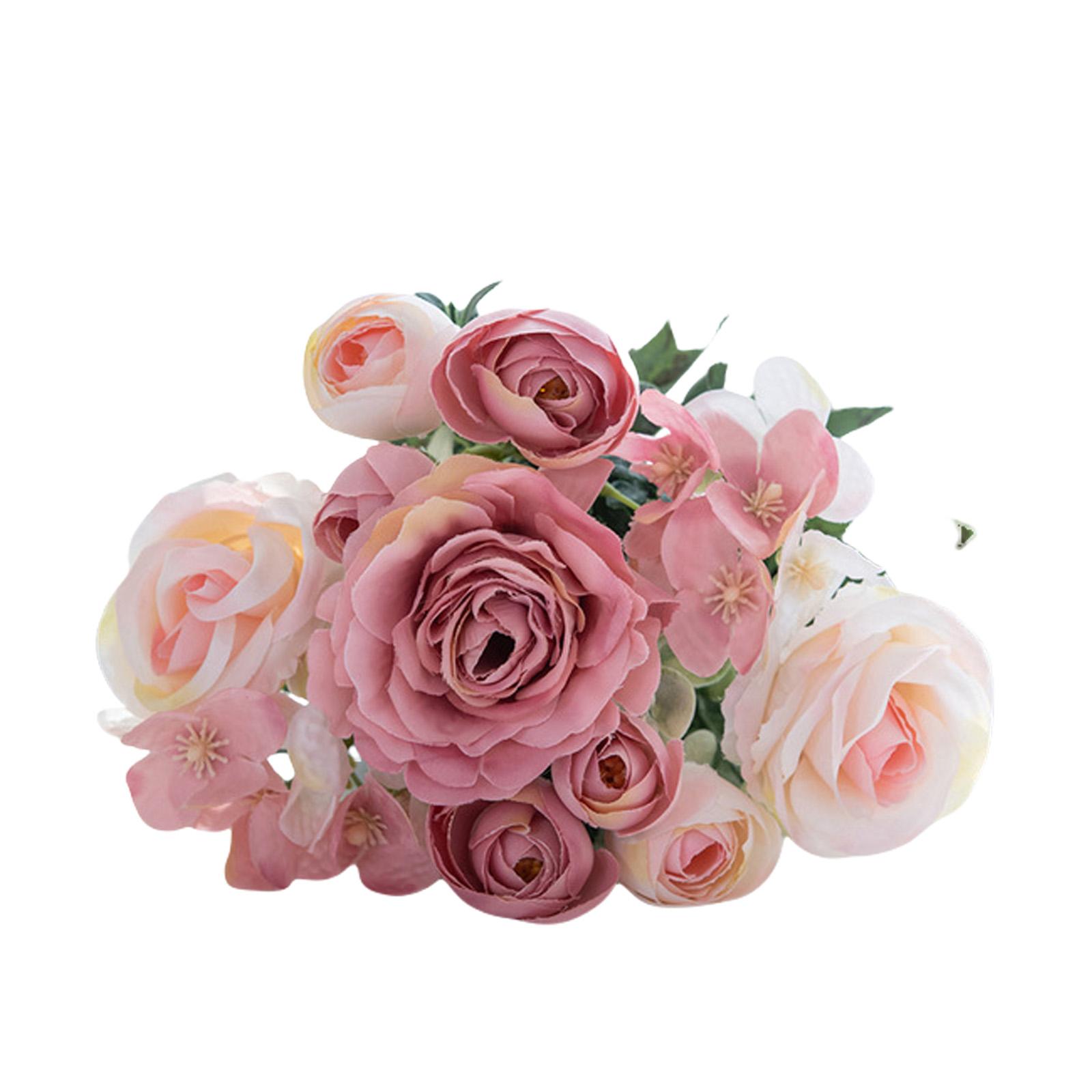 

Elegant 7 Heads Realistic Silk Roses Bouquet Artificial Flower For Wedding Home Decoration Photography Props розовый