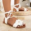 Summer New Flower Strap Sandals Large Size Pearl Flat Beach Sandals Women's Stock