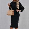 O-Neck Waist Tight Bodycorn Dress High Waist Elegant Long Lantern Sleeve Office Dress Female Clothing