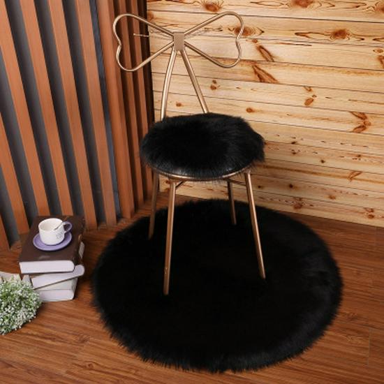 Round Plush Carpet - Artificial Wool Furry Floor Mat for Indoor Decoration 30cm чёрный