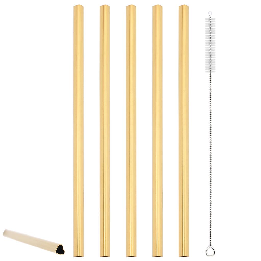 5pcs Heart-shaped Straight Drinking Straw Stainless Steel Straw Set Fruit Juice Milkshake Cocktail Tea Straws Bar Accessories