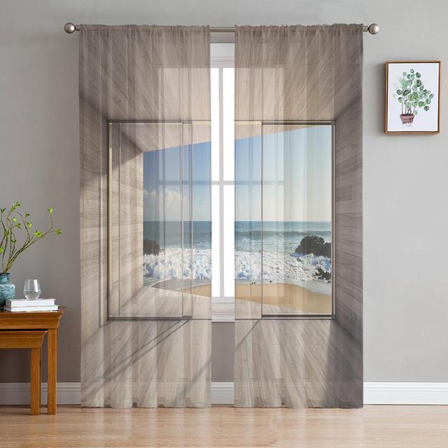 

Окна Скалы Вид на Море Белые Тюлевые Шторы Для Гостиной Спальни Детская Комната Кухня Декор Окна Прозрачная Вуаль Шторы 1 PCS W100XH250cm