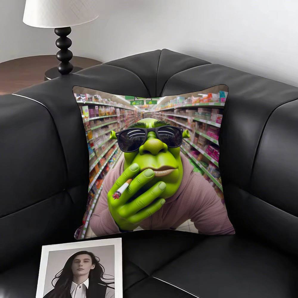 1pc Cute Funny S-Shrek Pillow Case Fashion Square Pillowcase Bedroom Sofa Room Ins Decoration Leisure