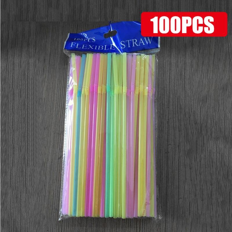 Disposable Art Long Straw Bendable Color Food Grade Beverage Handmade Milk Tea 100 Pack