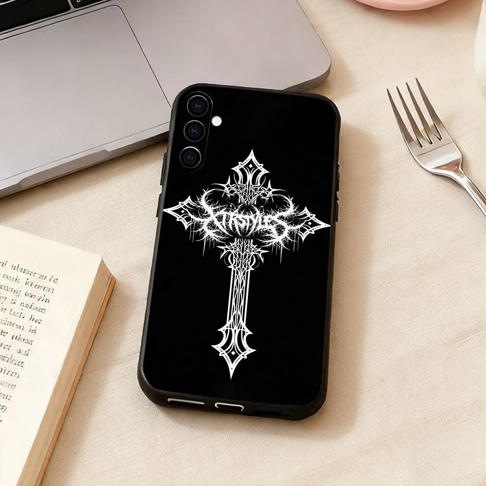 Gothic T-Cyber Sigil Cross   Phone Case For Samsung Galaxy A73,A72,A71,A70,A53,A52,A51,Soft Silicone Black Cover