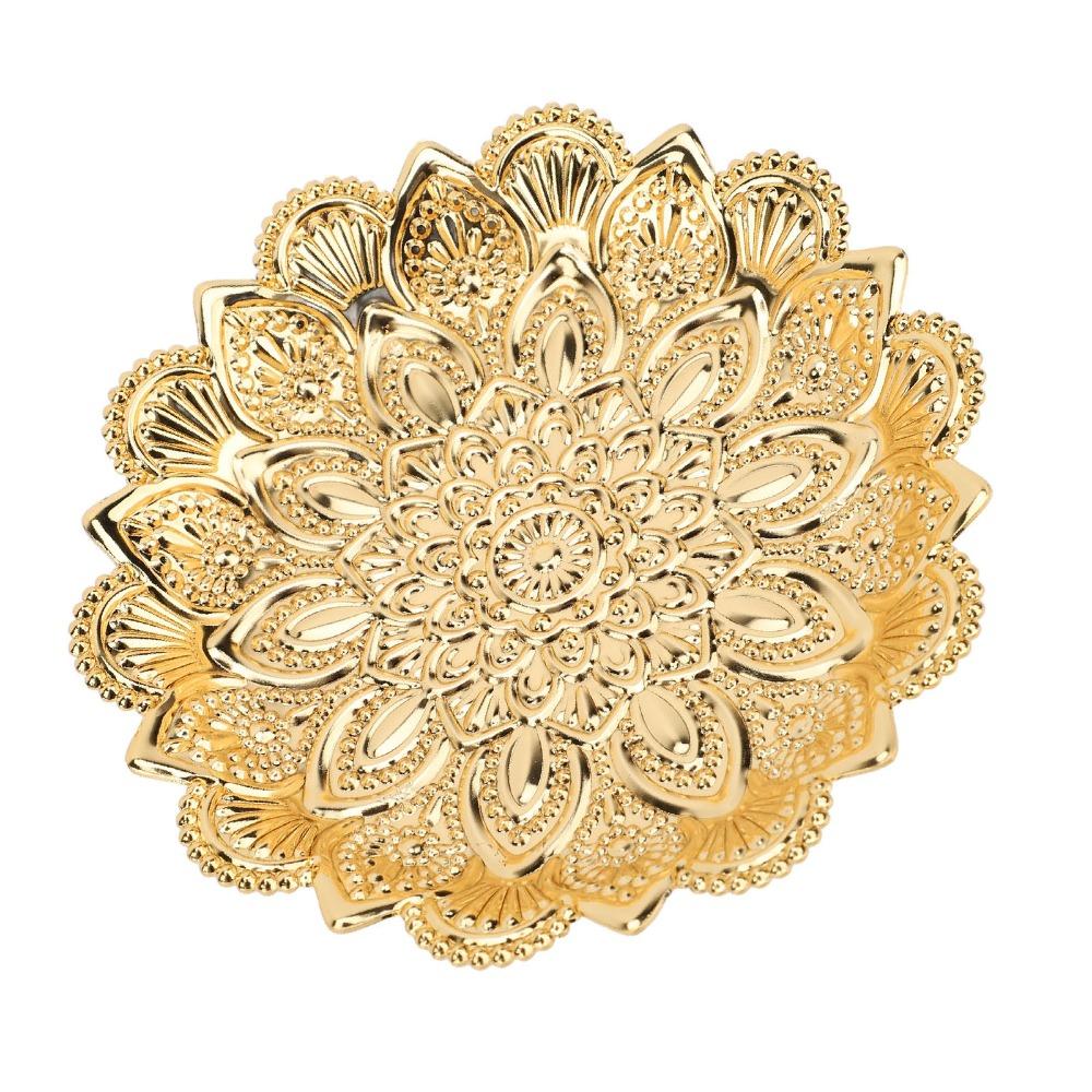 Gold Metal Coffee Tea Tray Retro Embossed Round Flower Tray Turkish Serving Tray  Outdoor Use