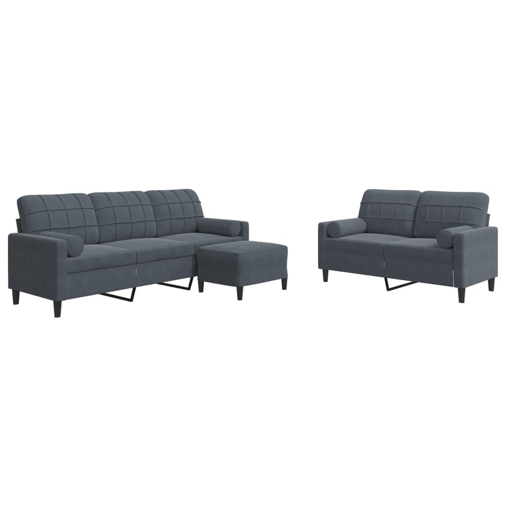 3 Piece Sofa Set with Cushions Dark Grey Velvet