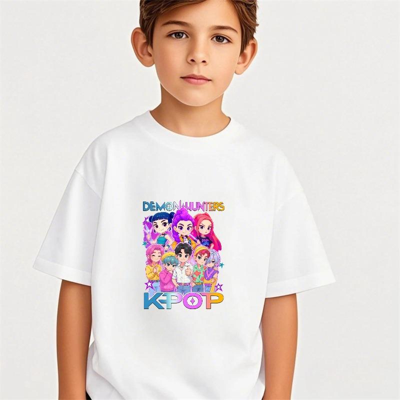 

Kids KPop Demon Hunters Crew Neck Tshirt 3-14Y Summer Boys Girls Cute Kawaii Cartoon Hot Fashion Street Casual 150