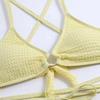 3Pcs/Set Women Swimsuit Solid Color Wave Texture Sexy Split Bikini with Drawstring Ruffle Trim Skirt Lace-up Beachwear