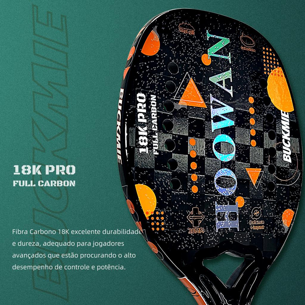 HOOWAN Buckmie 18K Pro Beach Tennis Racket Carbon Fiber 18K Professional 20mm Profile Soft EVA Core Carbon Frame