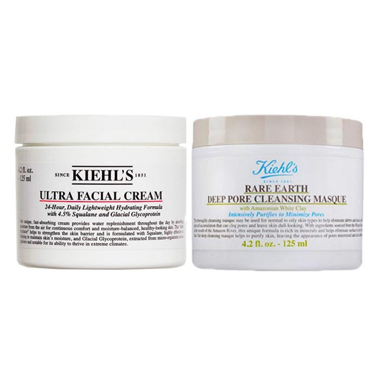 Kiehl s Ultra Facial Cream with Squalane & Rare Earth Deep Pore Minimizing Clay Mask Set Cream 125ml+Mask 125ml
