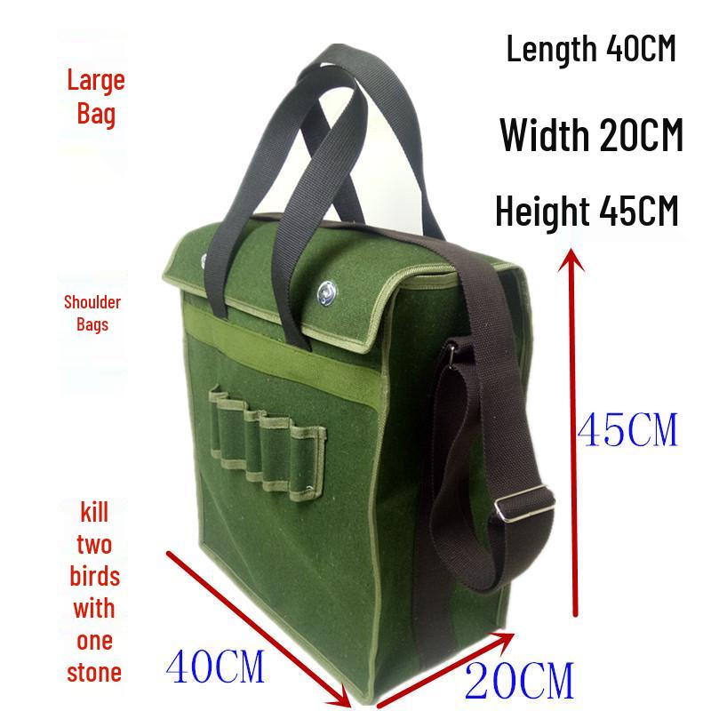 Extra Large Wear-Resistant Canvas Electrician Tool Bag with Shoulder Strap - Multifunctional Repair Bag