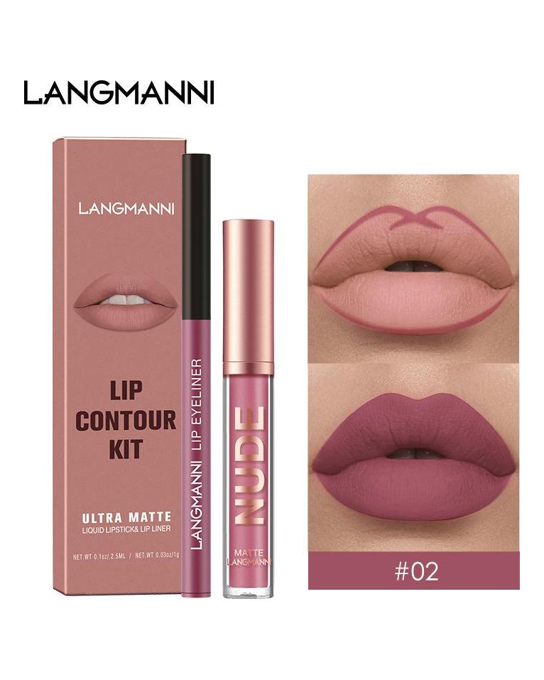 Langmanni Lipgloss Lipliner-Set 2 Sets nicht klebendes Cup-Matt-Lipgloss-Set