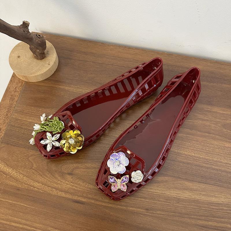 

DIY net sandals super fire Korean retro hole shoes crystal shallow mouth lazy transparent jelly shoes red square head women s shoes 40 красный