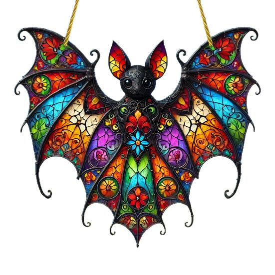 Halloween Colorful Bat Hanging Decoration Stained Glass 2D Flat Acrylic