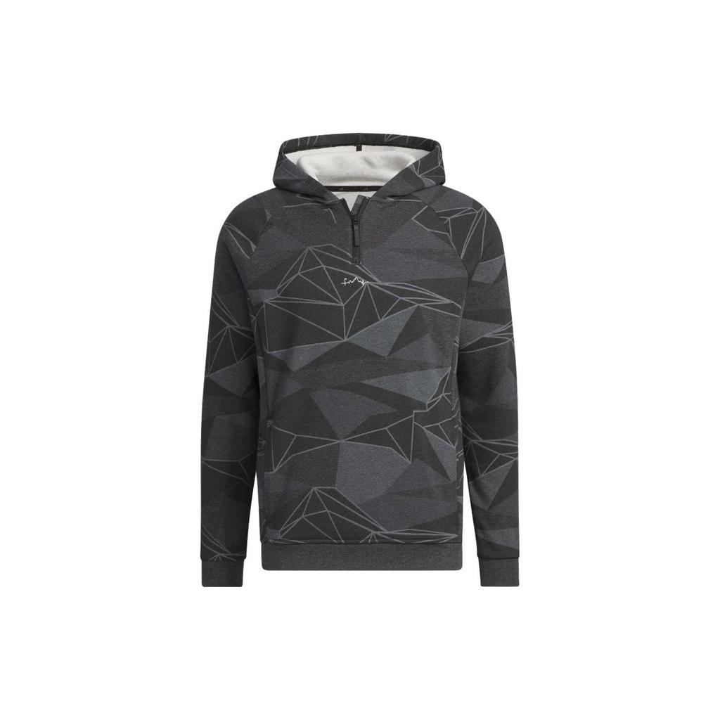 Adidas Full Print Geometric Pattern Half Zip Long Sleeve Hoodie Men hoodies Black IA2624