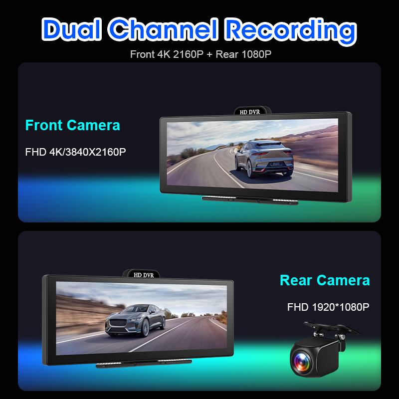 2025 New 4K Dash Cam Wireless Carplay Android Auto Support Rearview Camera 5GHz Wi-Fi Car DVR Black Box Automotive Accessories