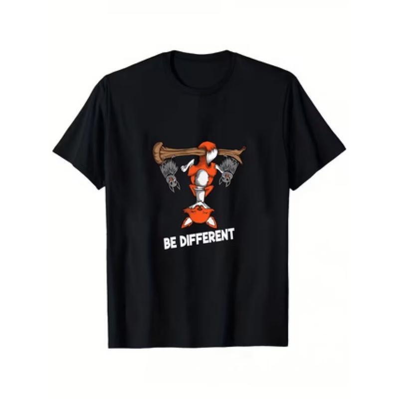 Men' And Women' Fox And Bat Print T-Shirt - Unisex Casual Crew Neck Short Sleeve Tee with Animal Design, Machine Washable Suitable for Daily Wear,