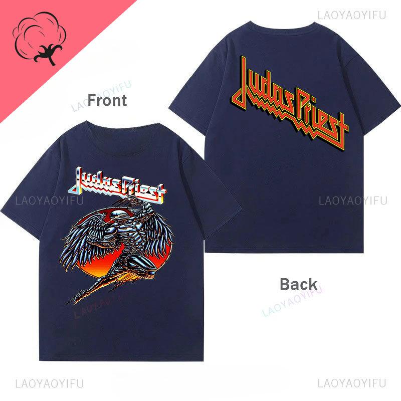 Camiseta Judas Priestr Shirt Heavy Metal Band Rob Halford Goth Clothes Unisex Cotton Crewneck 2Sided Print Tee Camisa Graphic