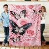 Pink Rose and Butterfly Flannel Blanket Soft Cozy Throws Napping Travel Use