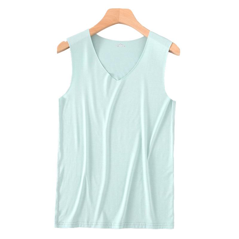 Men's White Ice Silk Seamless V-Neck Sleeveless Sports Vest - Summer Slim Fit