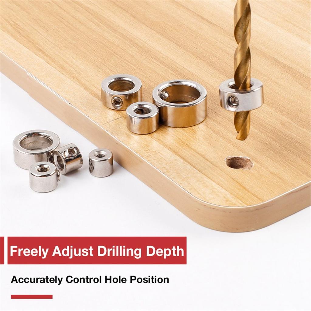 Drill Stop Collar Set Automatic Center Punch Kit Carbon Steel Rings 3/4/5/6/8/10/12/16mm Depth Woodworking Tools Window