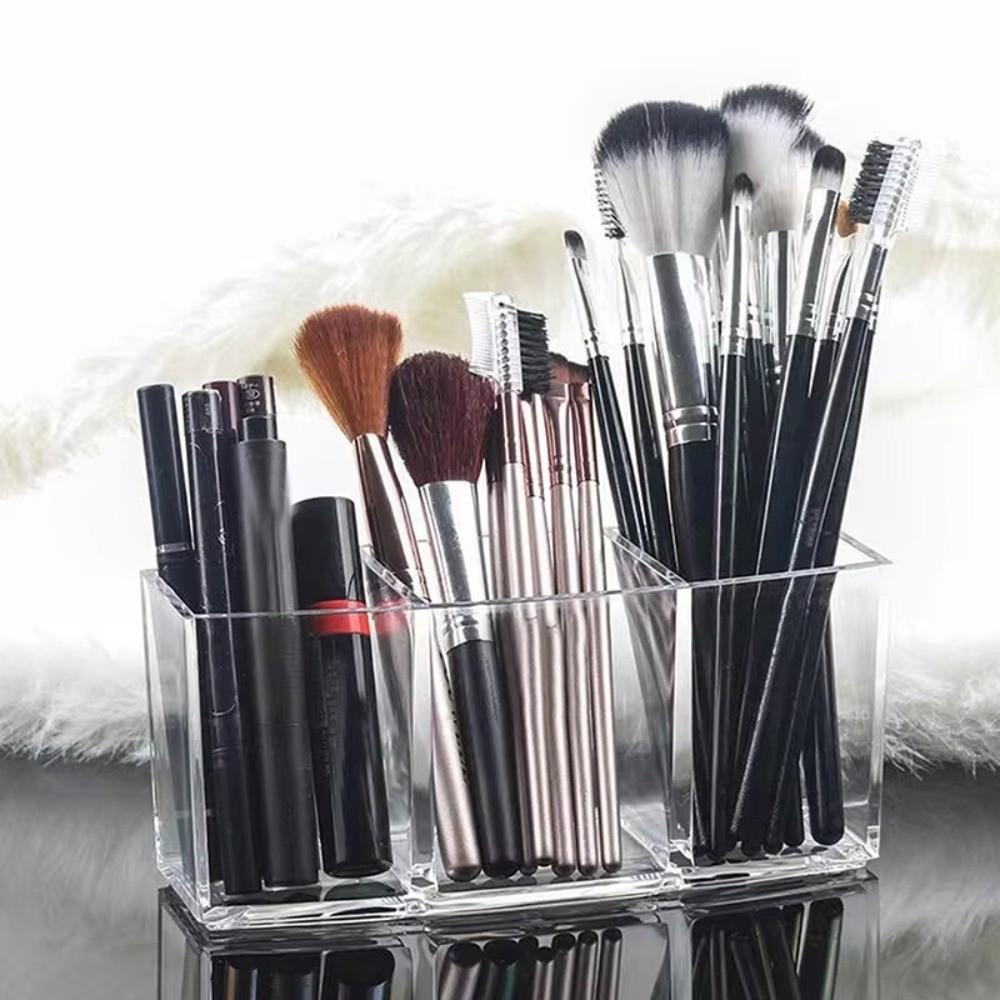 Tools Box Plastic Cosmetic Storage Box 3 Grid Clear Brush Holder Stackable Display Stand Cosmetic Display