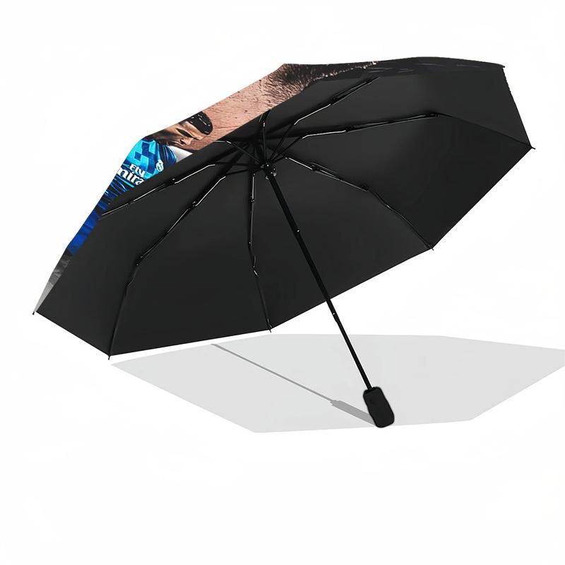 Ronaldo's Soccer Legend Compact Travel Automatic Umbrella with 8-Rib Durable Plastic & Iron Perfect for Outdoor Adventures Vibrant Pattern Umbrella