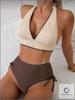 Dames Tweedeelig Bikini Set Hoge Taille Broekje Halter Top Gestructureerde Stof Ruche Afwerking Zwemkleding Strandkleding