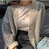 Women's Knitwear Autumn Winter Striped V-Neck Cardigans Buttons Oversize Lady Sweaters Vintage Tops