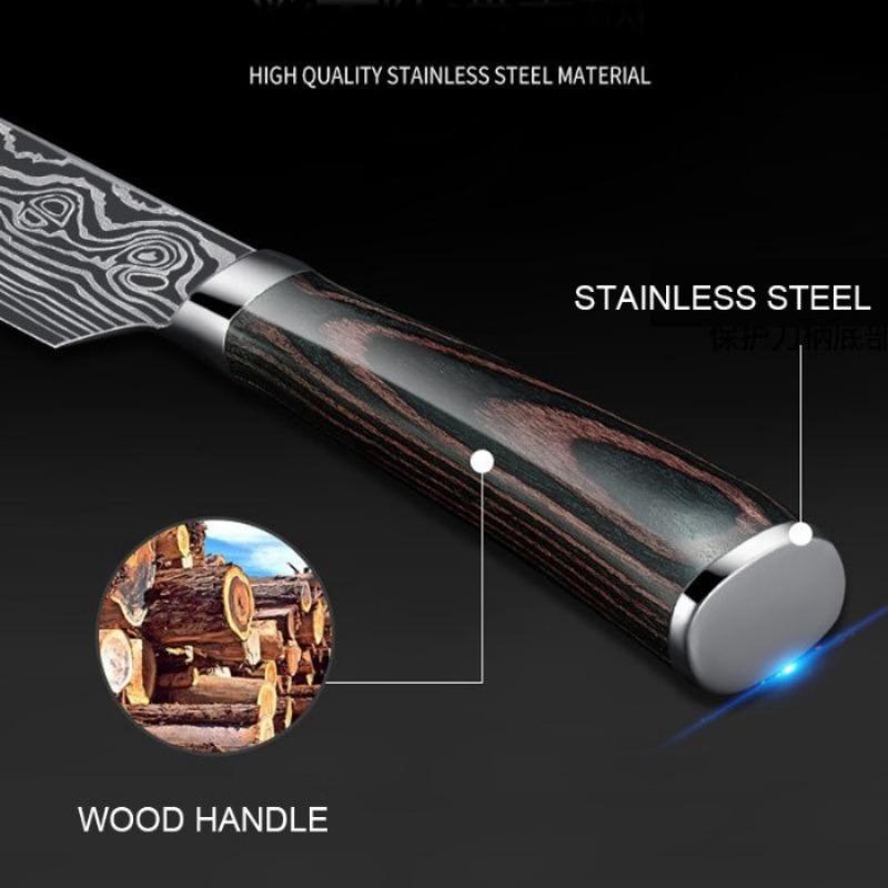 Kitchen Fruit Knife Set 3pcs Damascus Steel Pattern Knives Sets Cleaver Paring Santoku Slicing Utility Knife