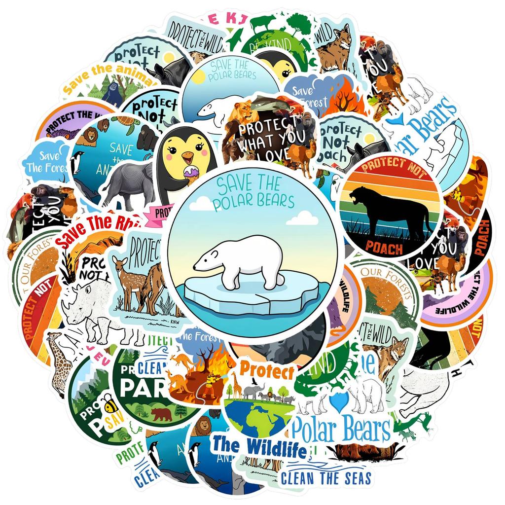 35pcs-50pcs Motivational Wildlife  Stickers Whimsical Animal Conservation  Stickers  Stationery Stickers