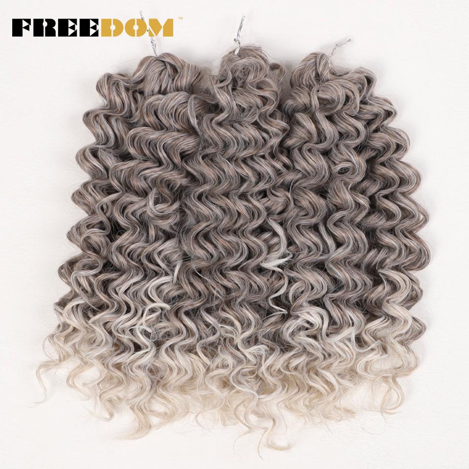 FREEDOM Synthetisches Deep Wavy Twist Häkelhaar Afro Lockiges Haar Häkelzöpfe Ombre Braun 12 Zoll Flecht Haarverlängerung