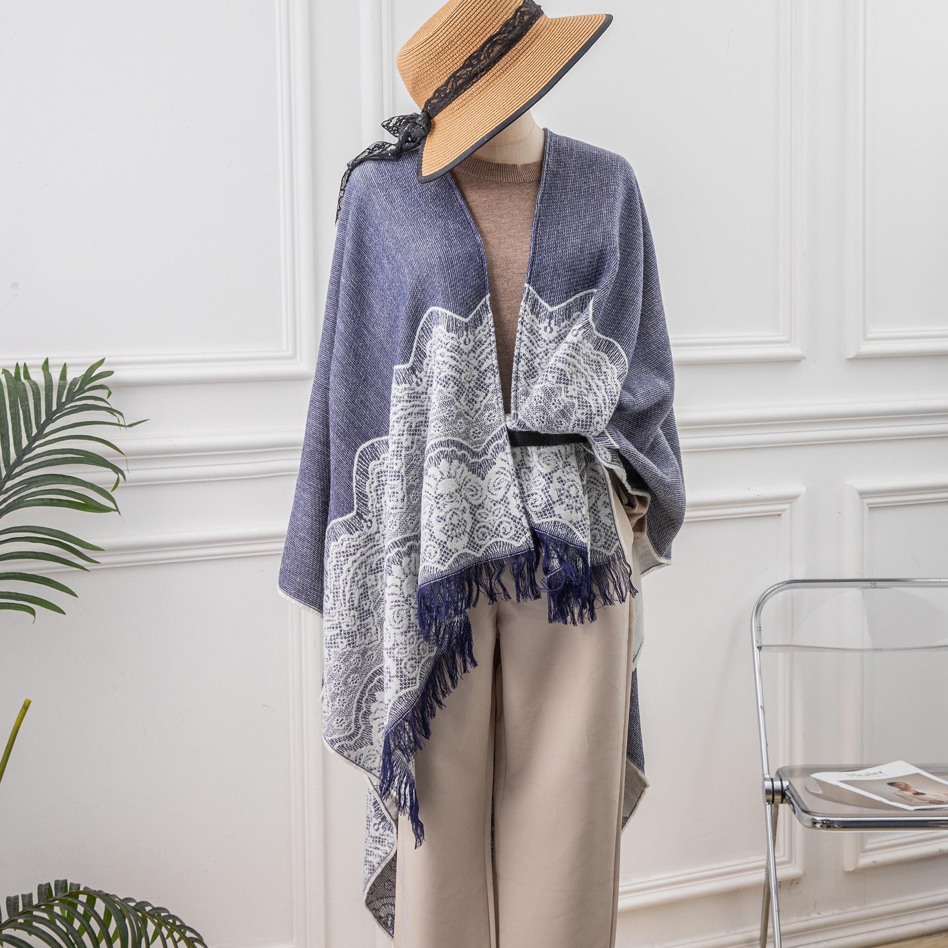 European-American Jacquard Lace Cape: Autumn-Winter Thick, Warm, Versatile Shawl