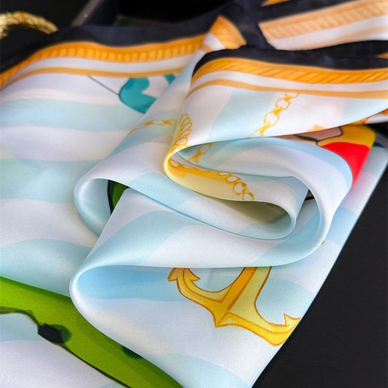 Luxury Brand 2026 Silk Square Scarf Women Horse Neck Hair Tie Band Beach Hijab Kerchief Head Headbands Bandana Female Foulard