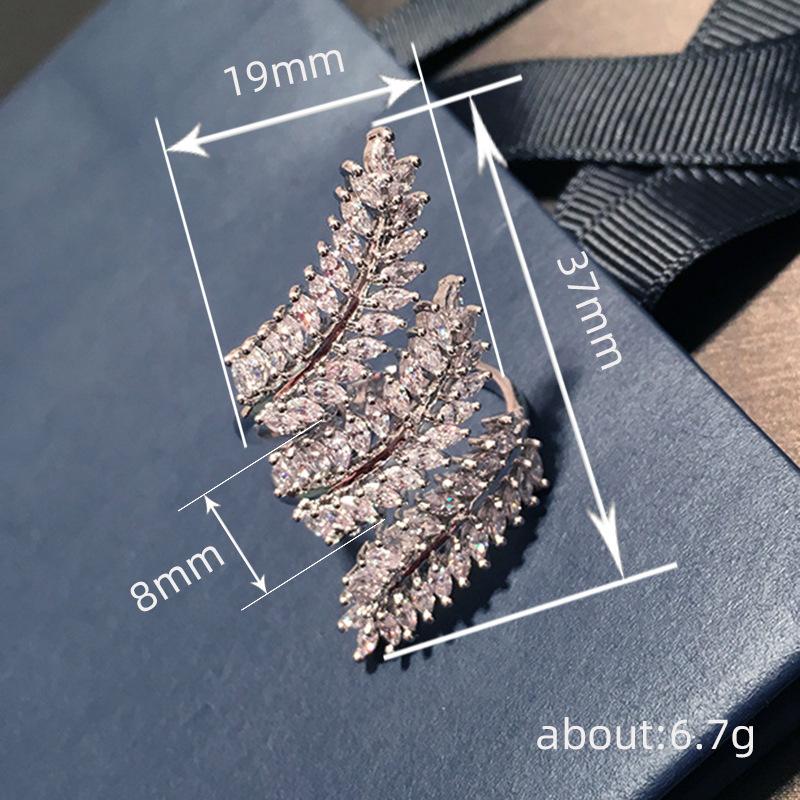 Leaf Wheat Ear Ring, Fashionable And Shiny Design Ring, Inlaid With Adjustable Popular Jewelry Women