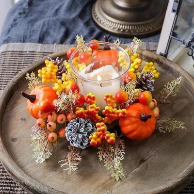 Kerzenring Künstlicher Kranz Kürbis Herbst für Tischplatte Esszimmer
