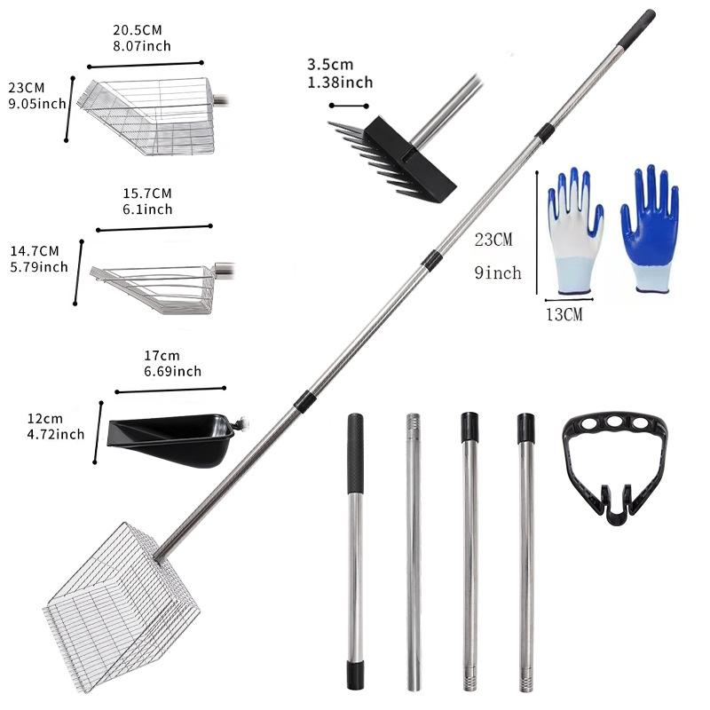 Multi-Purpose Stainless Steel Animal Manure Scoop,169cm Adjustable Pooper Shovel with Ergonomic Grip