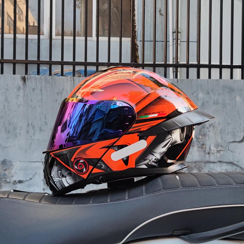 Motorcycle helmet Men's and women's face-off helmet Double mirror Winter tail semi-full cover Four Seasons Blue