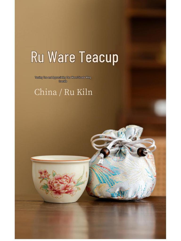Chinese Embroidery Gift Bag: High-End Ru Kiln Crackle Glaze Cylinder Cup - Customizable for Corporate Events