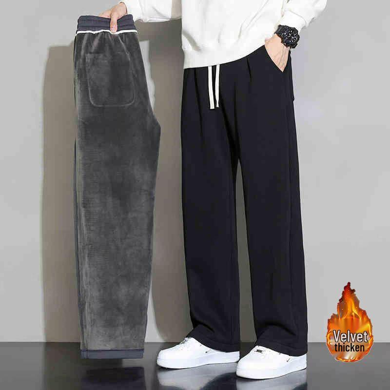 Men's Plus Size Corduroy Wide-Leg Pants, Loose Fit, Casual Streetwear for Spring & Autumn