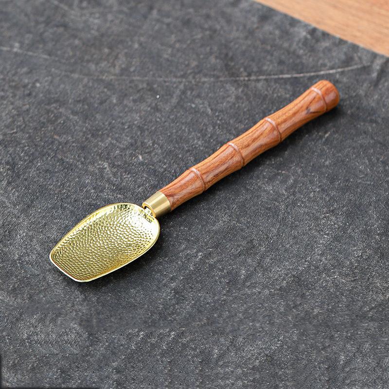 Black Ebony Bamboo Tea Spoon Long Handle Copper Hammered Spoon Tea Leaf Scoop Tea Accessories