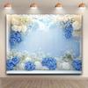 2D Plane White and Blue Floral Background Fabric Suitable for Home and Outdoor Party Decoration Polyester Fiber