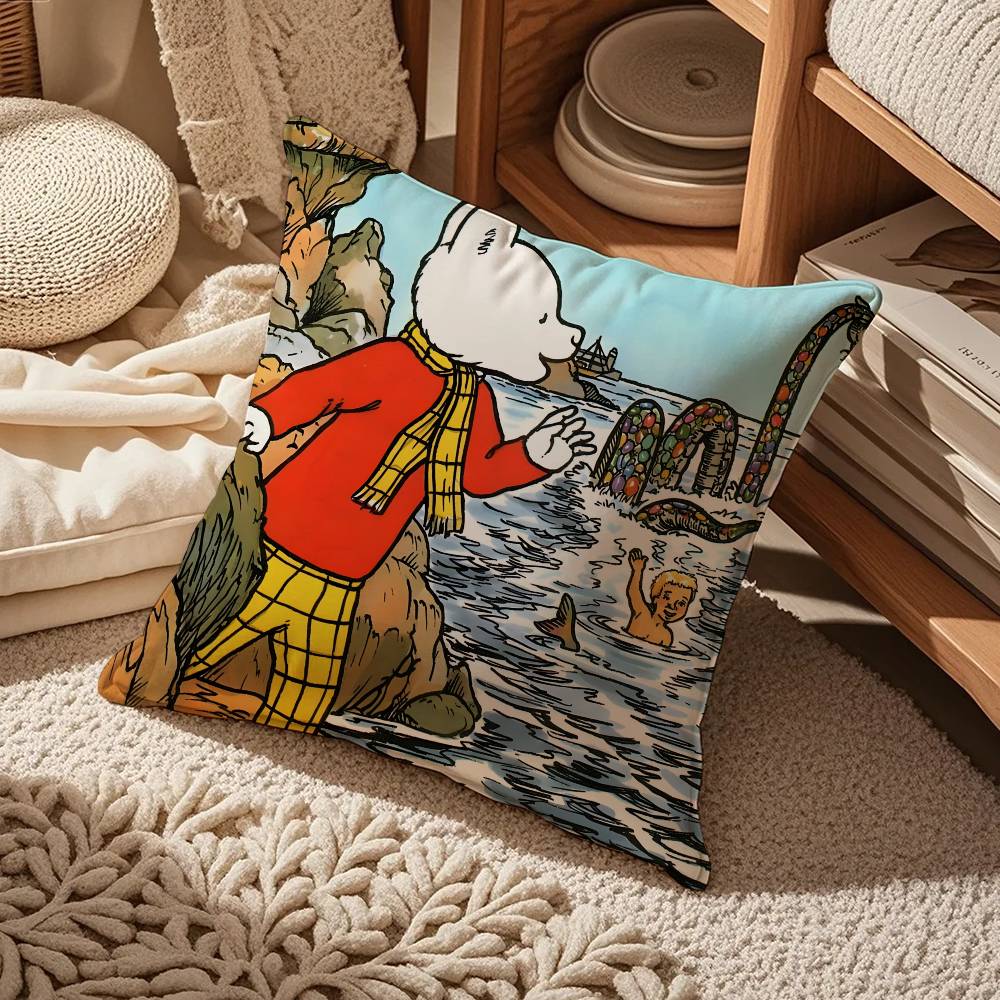 

Anime R-Rupert Bear Pillow Case Comfort Sofa Bed Silky elegant Invisible zipper Custom Decorative cushion cover 16x16Inch